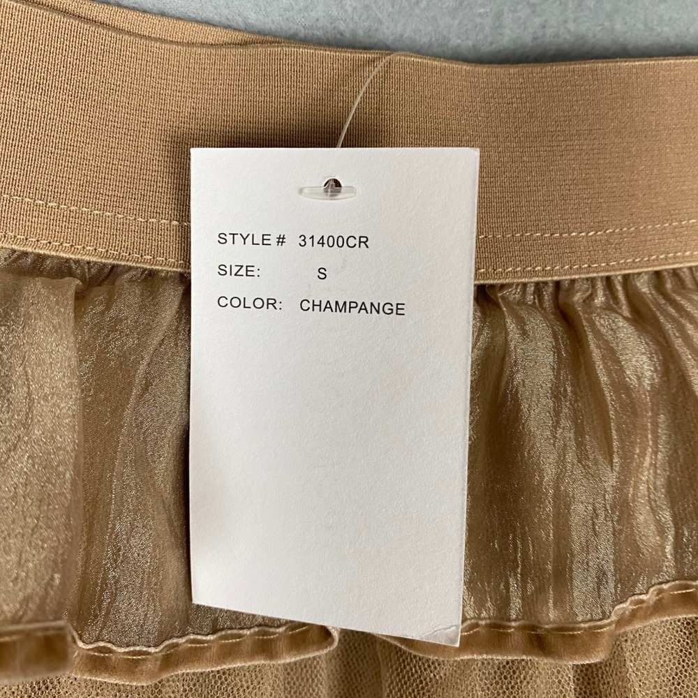 Studio West Tiered Ruffle Tulle Velvet Trim Maxi Skirt Womens S Champagne NEW - Picture 5 of 9